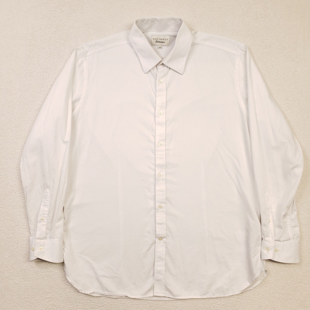 Ted Baker Dress Shirt Mens 17 34/35 White Cotton Endurance Long Sleeve Button Up